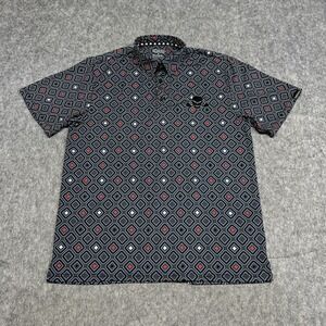 Tattoo Golf Performance Polo Shirt Mens Large Blue Geo Diamond Print Skull Logo